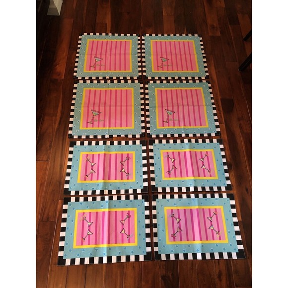 Fallani And Cohn Other - Outta Hand Fallani Cohn Martini Shaken 4 Napkins 4 Placemats Embroiled
